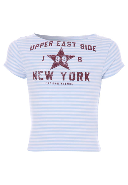 Older Girls Light Blue Slash Neck T-shirt