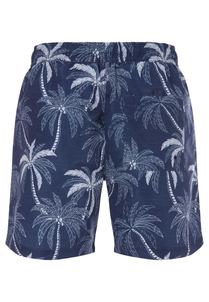 Mens Navy Palm Print Swim Shorts