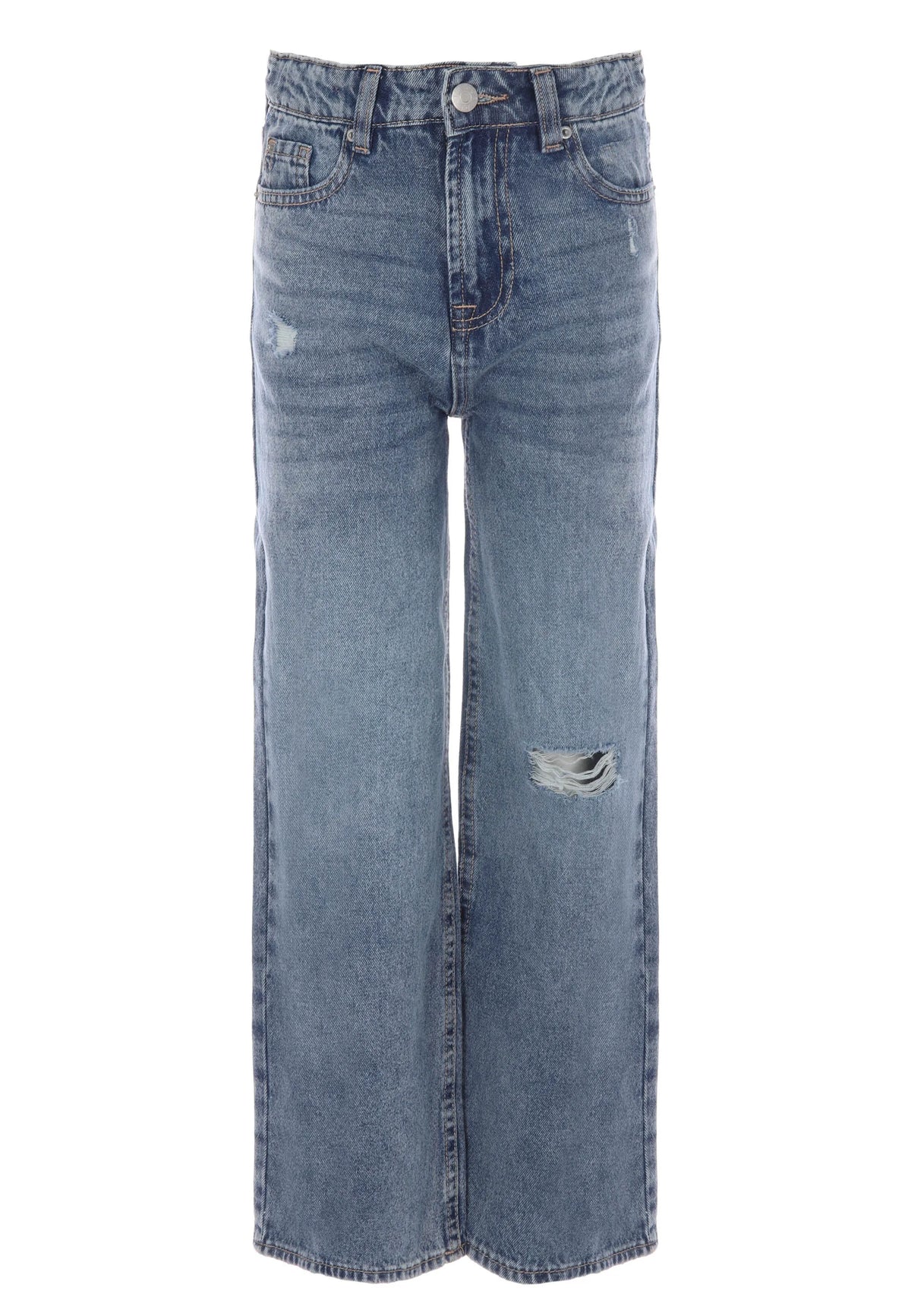 Older Girls Blue Ripped Wide Leg Jeans