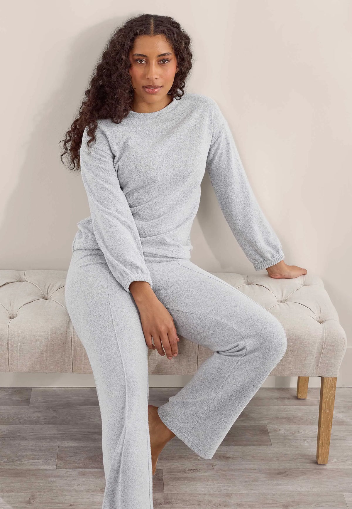 Womens Grey Soft Touch Long Sleeved Pyjama Top