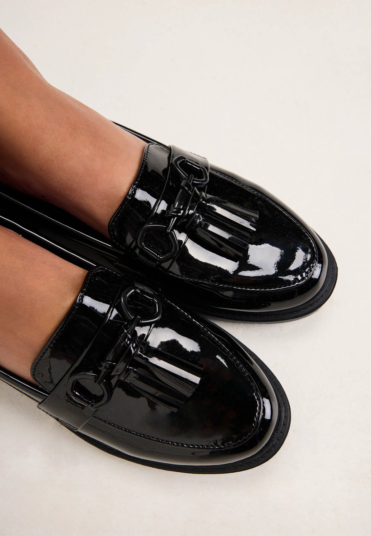 Womens Black Tassel Patent Loafers