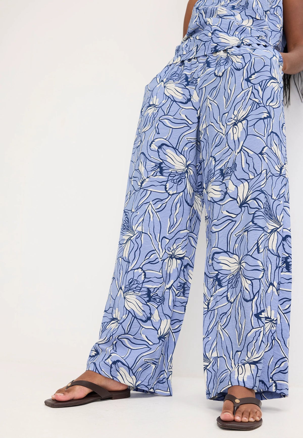 Womens Blue Floral Airflow Wide Leg Trousers