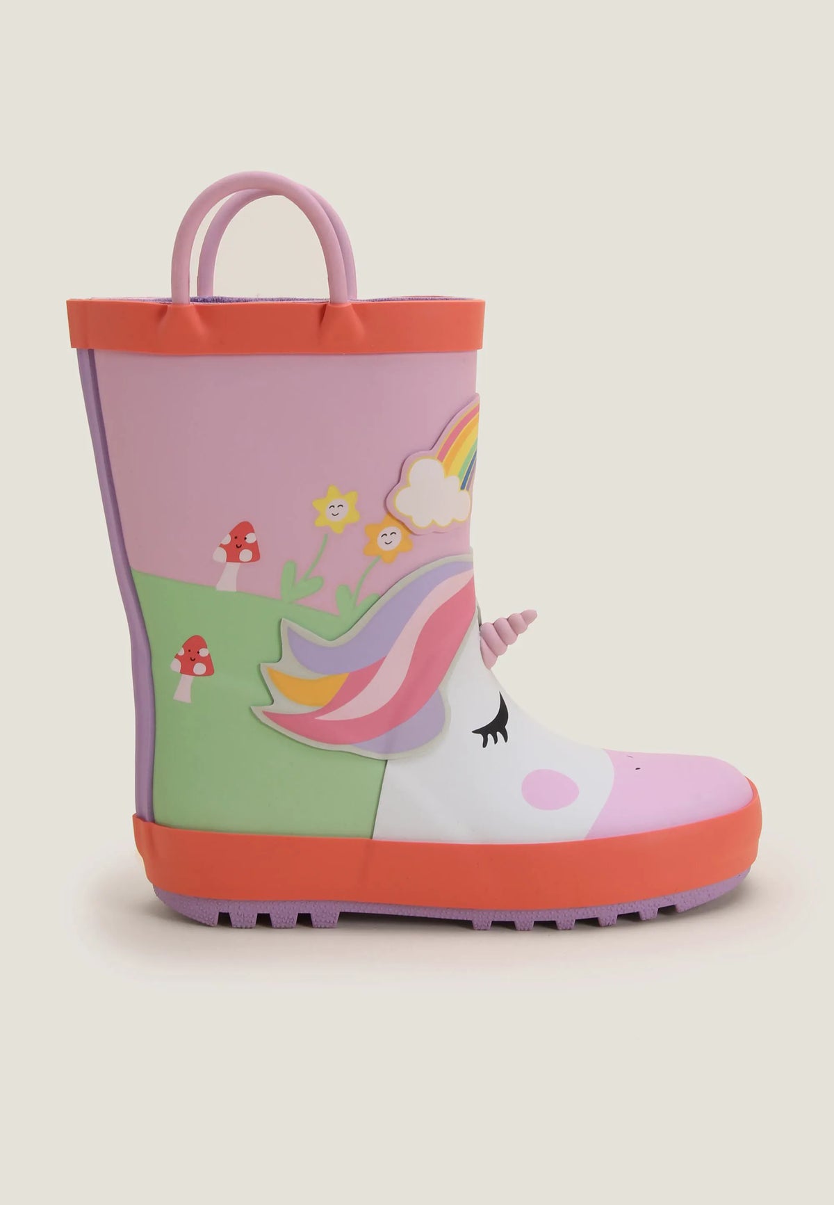Younger Girls Pink 3D Unicorn Pull On Wellies