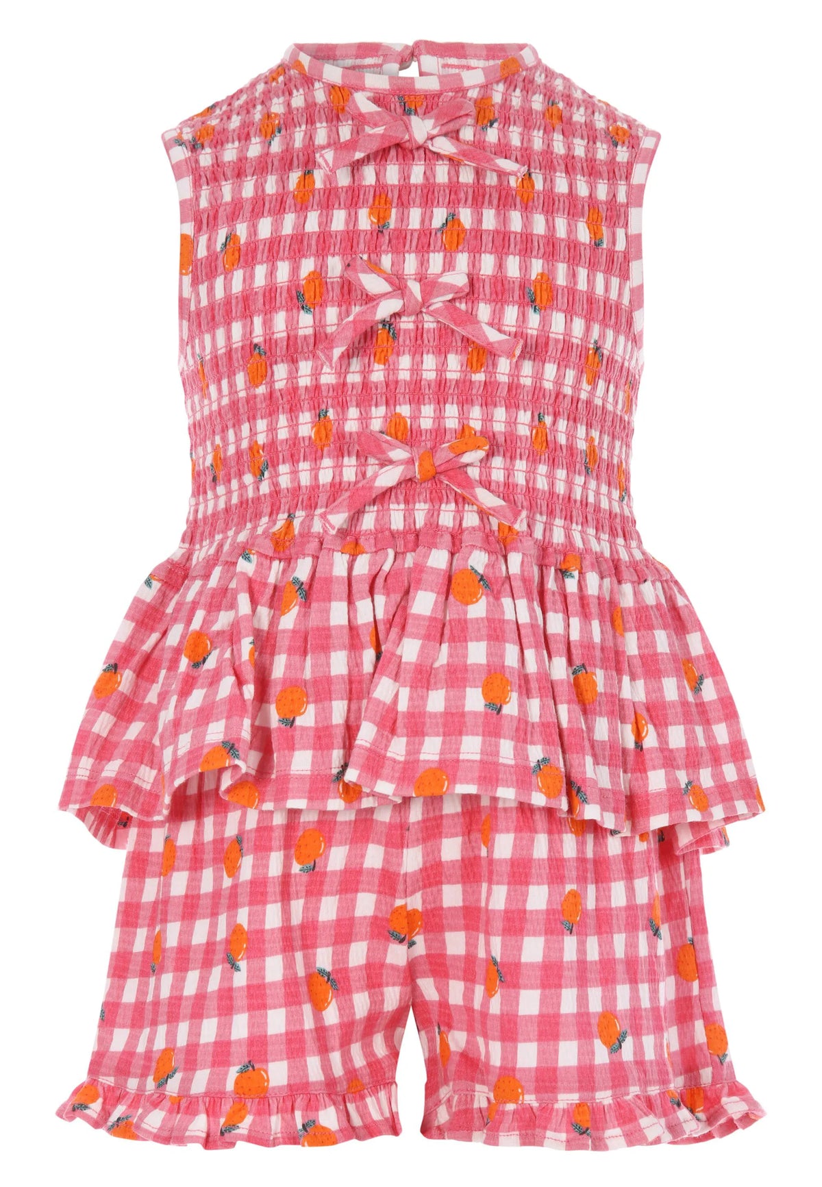 Younger Girls Pink Gingham Bow Top and Shorts Set