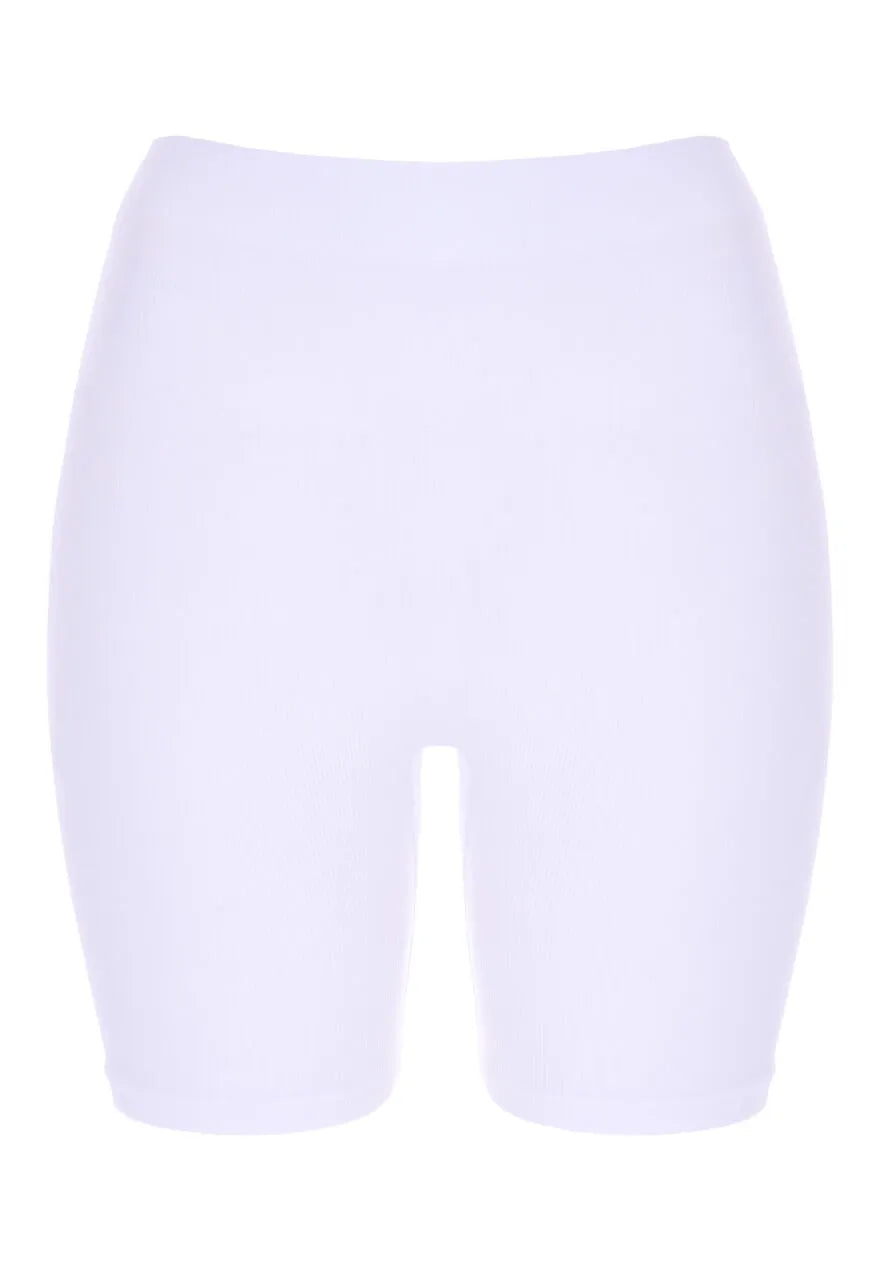 Womens White Ribbed Control Cycling Shorts