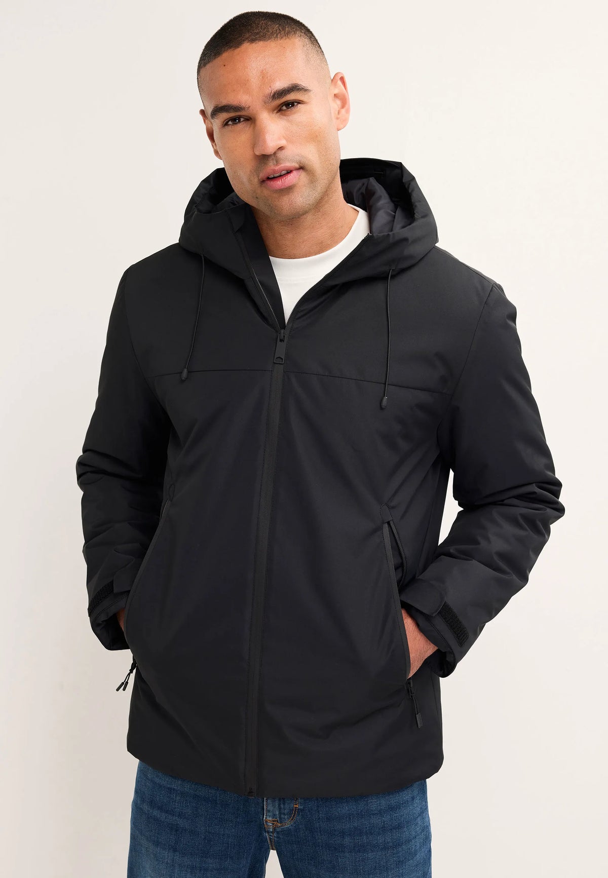 Mens Black Plain Hooded Jacket