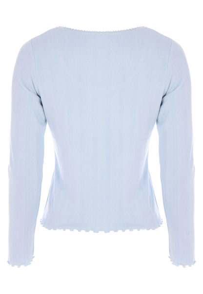 Womens Light Blue Pointelle Long Sleeved Pyjama Top