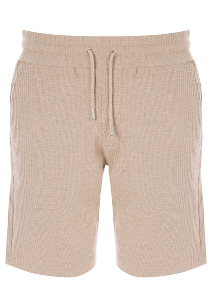 Mens Brown Waffle Texture Drawstring Shorts