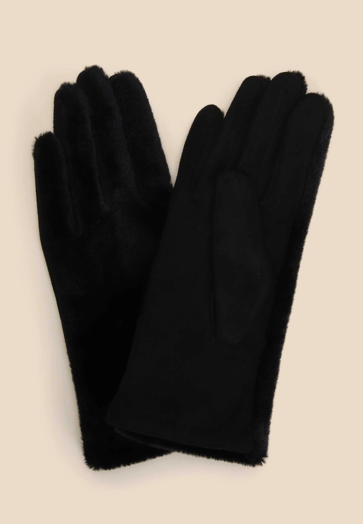 Womens Black Fluffy Fleece Gloves