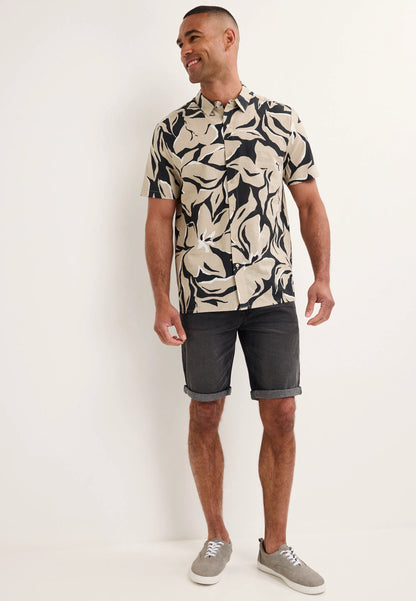 Mens Black Cotton Floral Print Shirt