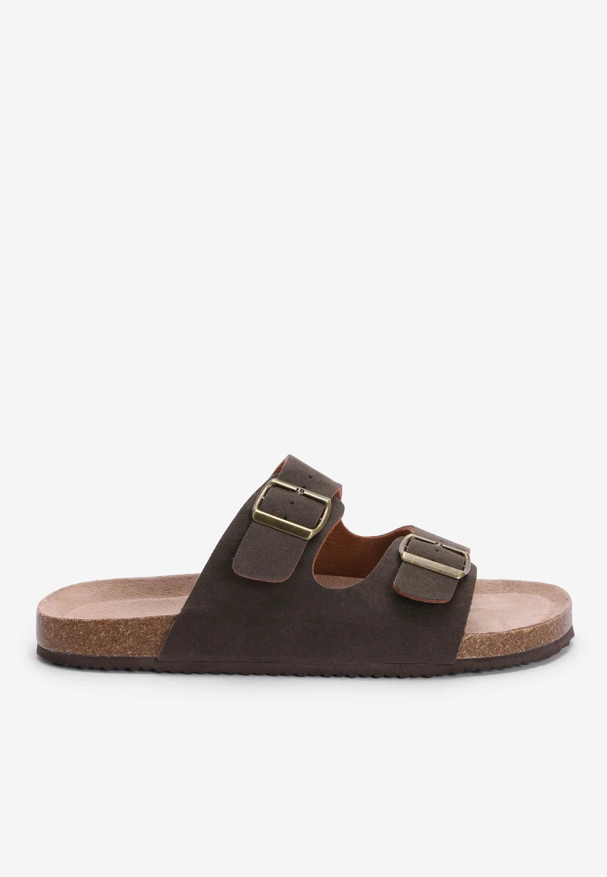 Mens Brown Buckle Footbed Sandals