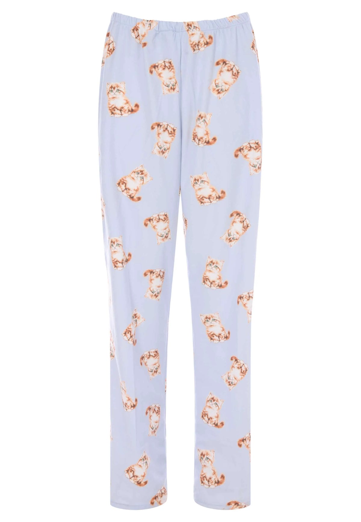 Womens Blue Cat Print Long Pyjama Set