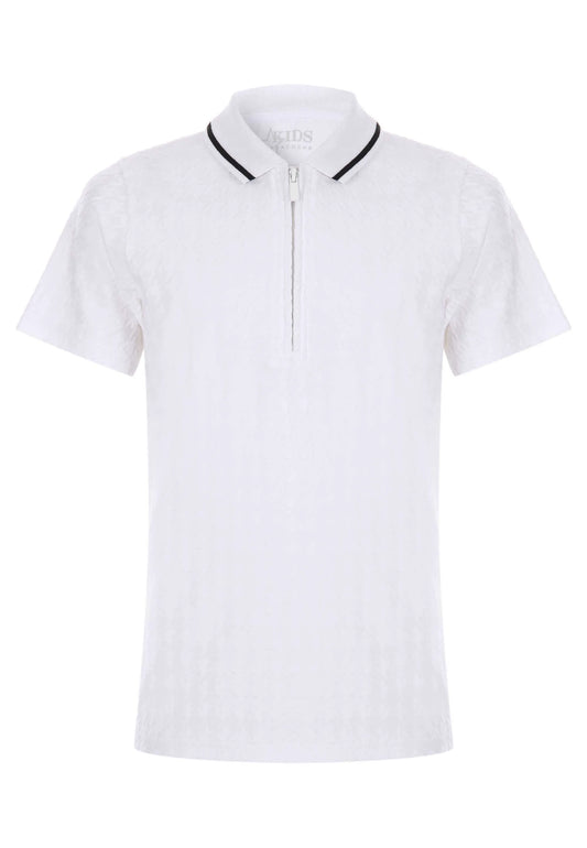 Older Boys White Houndstooth Polo Shirt