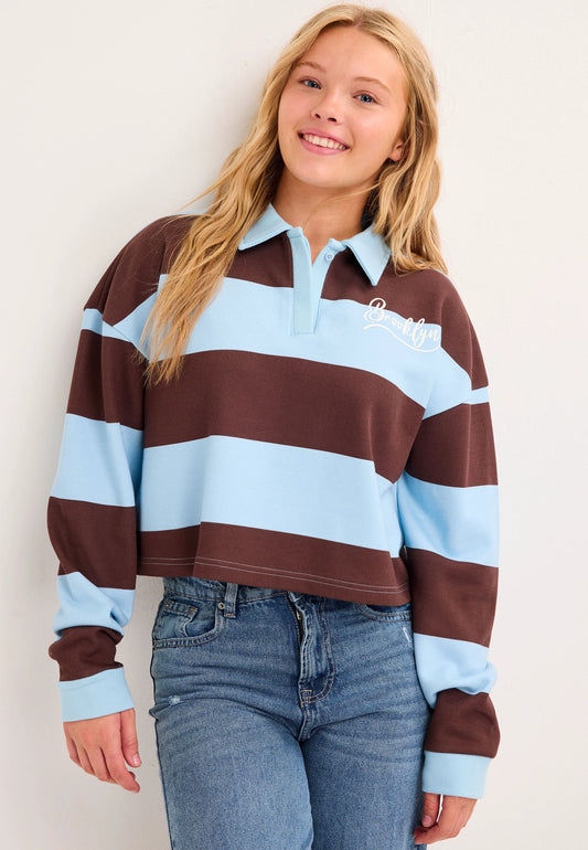 Older Girls Blue Stripe Rugby Sweatshirt Top
