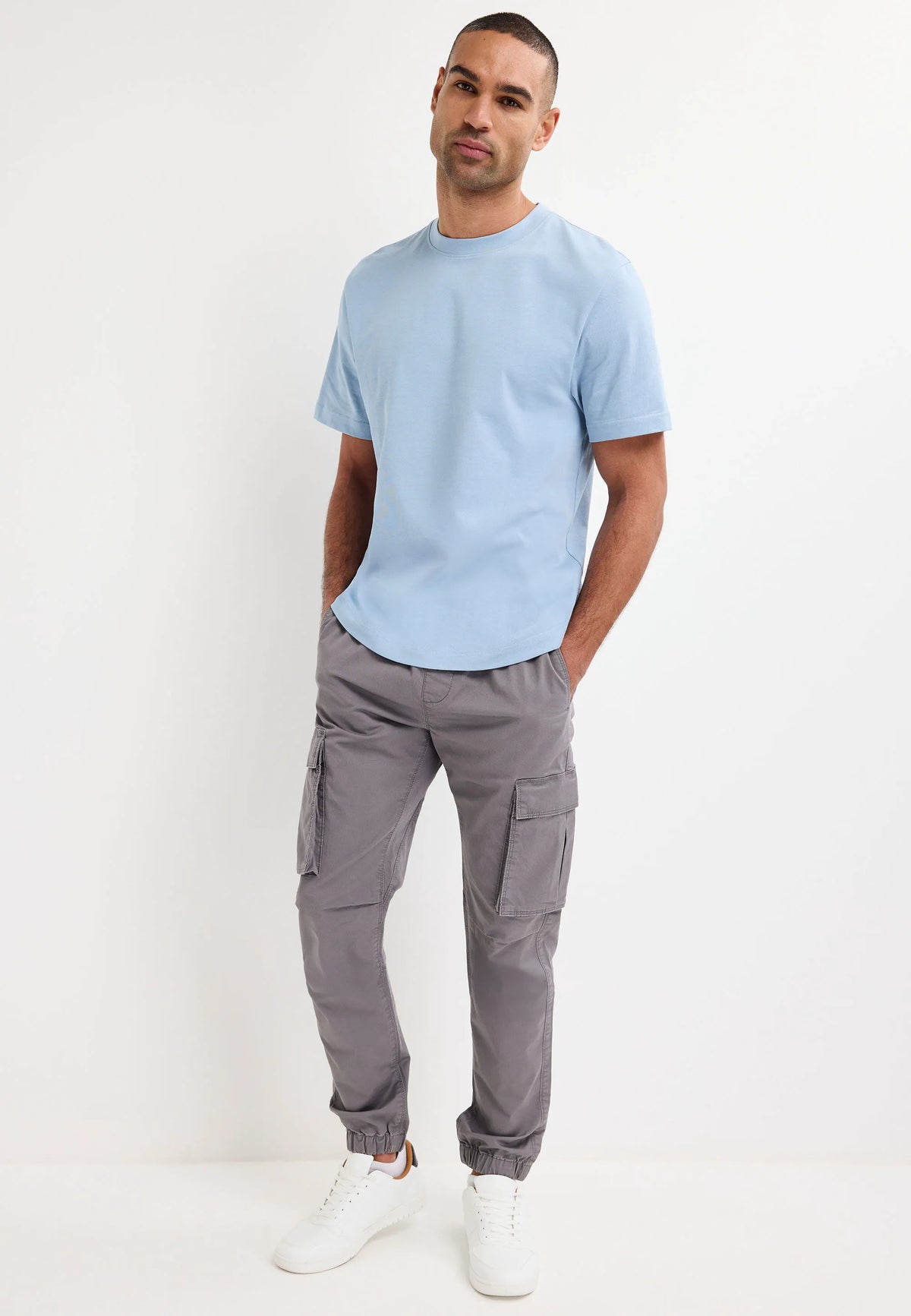 Mens Grey Cargo Cuffed Leg Trousers