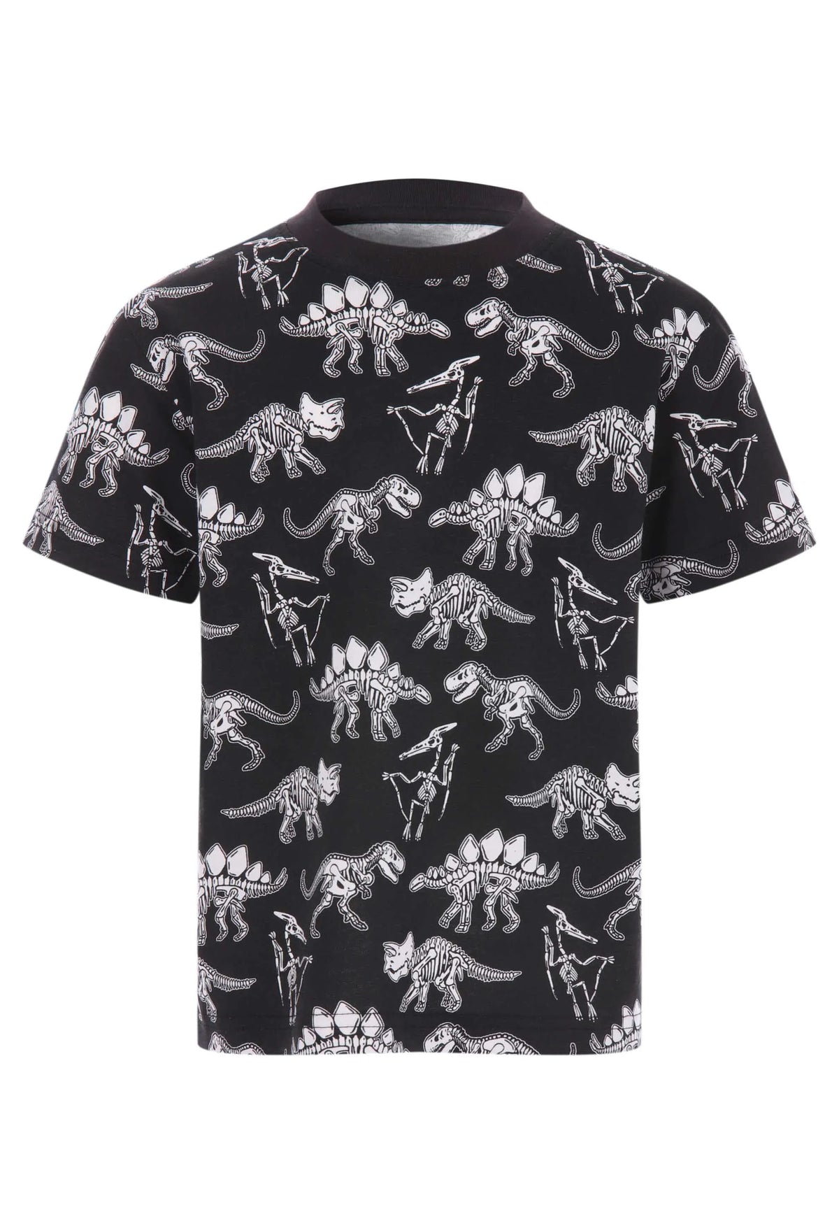 Younger Boys Black Cotton Dinosaur Print T-Shirt