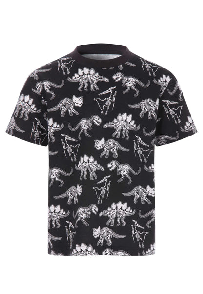 Younger Boys Black Cotton Dinosaur Print T-Shirt