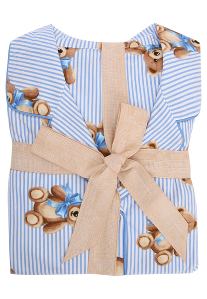 Unisex Adult Blue Stripe Bear Print Family Pyjama Set