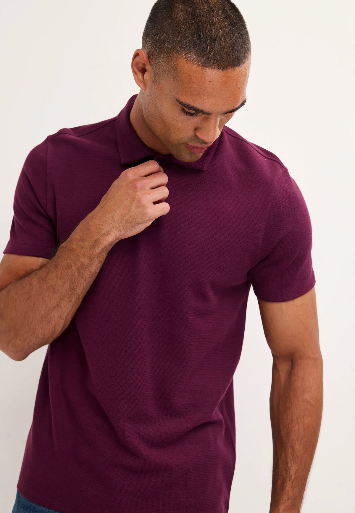 Mens Purple Textured Polo Shirt