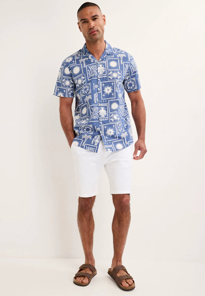 Mens Blue Tile Print Short Sleeve Shirt