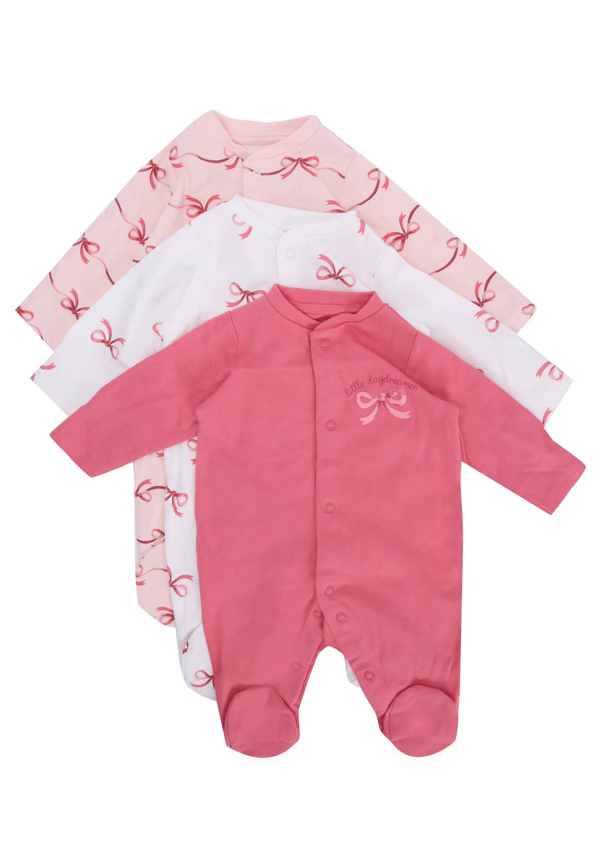 Baby Girls 3pk Pink Bow Sleepsuits