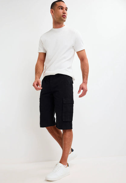 Mens Black Three Quarter Cargo Shorts