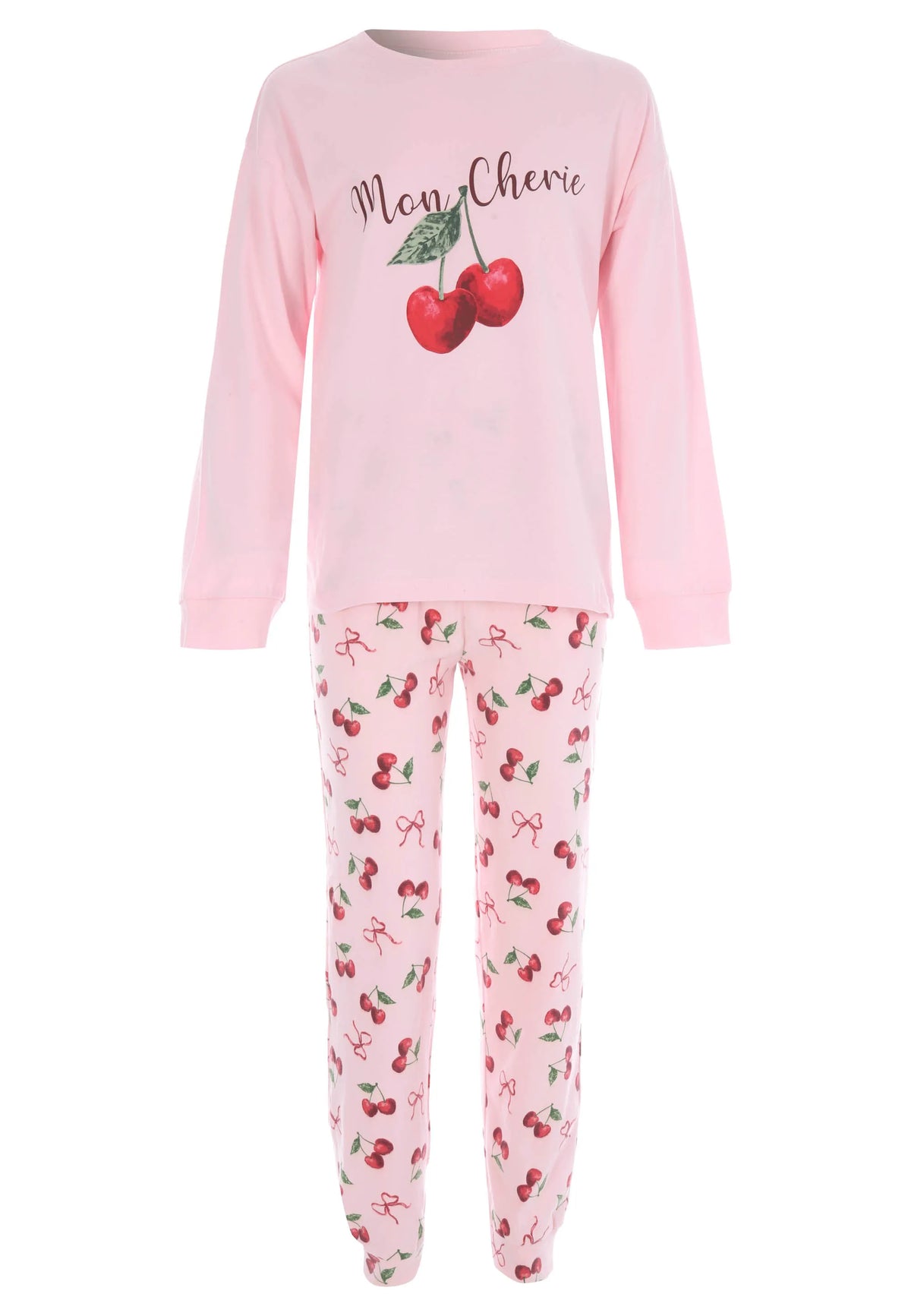 Older Girls Pink Cherry Long Pyjama Set