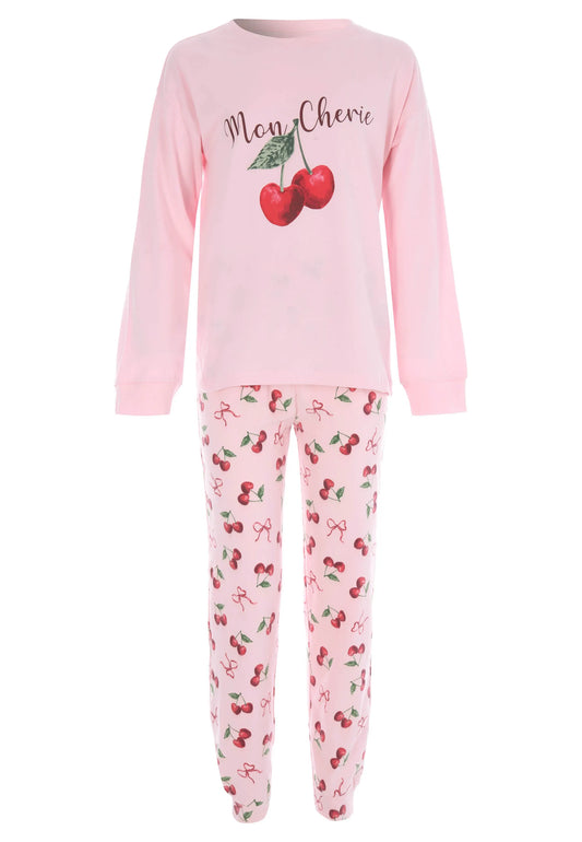 Older Girls Pink Cherry Long Pyjama Set