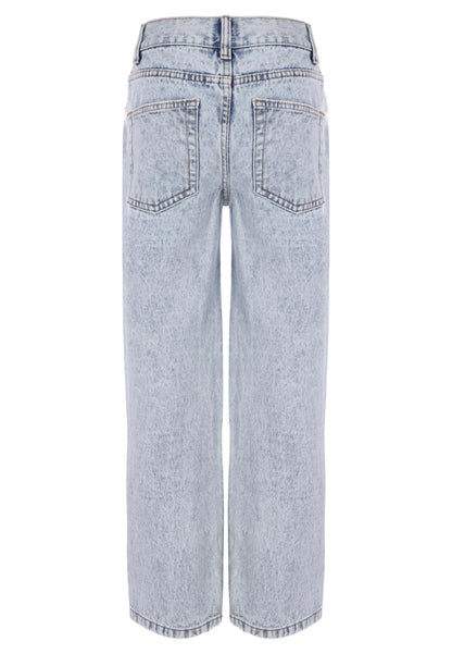 Older Girls Blue Extreme Ripped Wide Leg Jeans