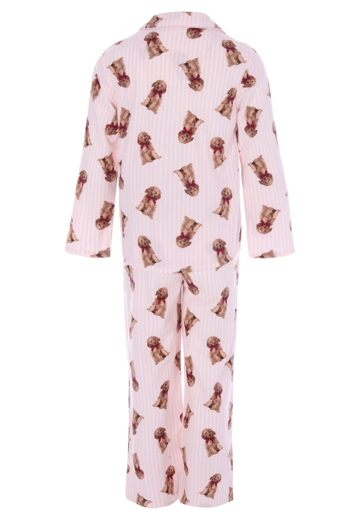 Girls Pink Stripe Dog Print Family Pyjama Set