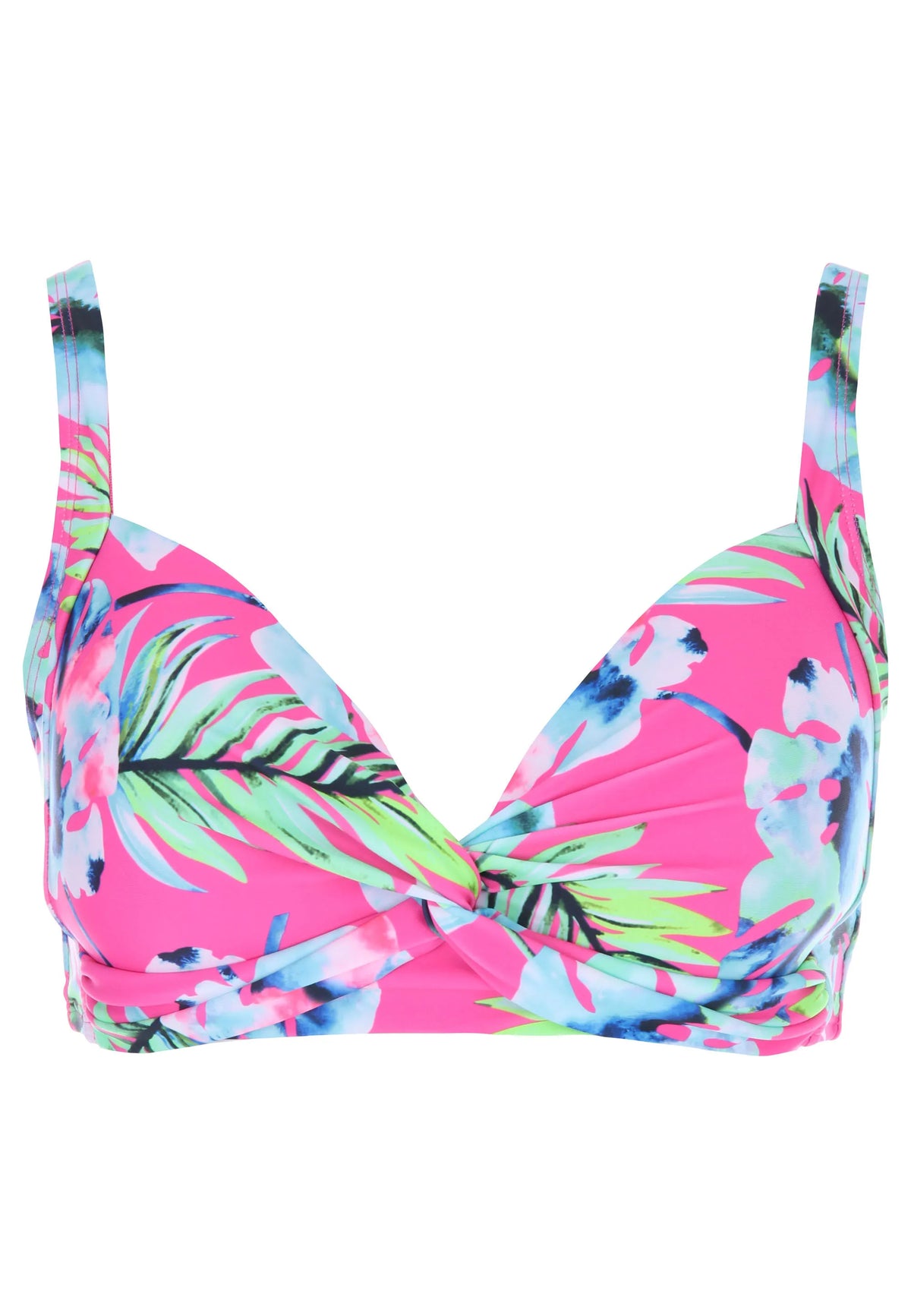 Womens Pink Leaf Print Bikini Top