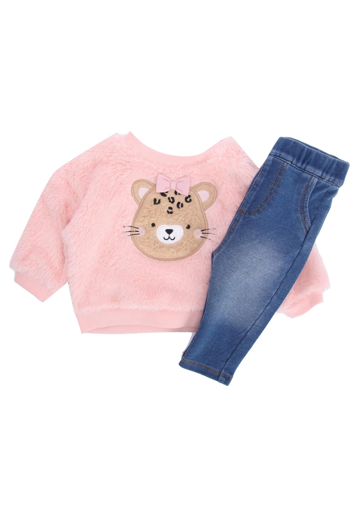 Baby Girls Pink Leopard Sweatshirt & Jeans Set