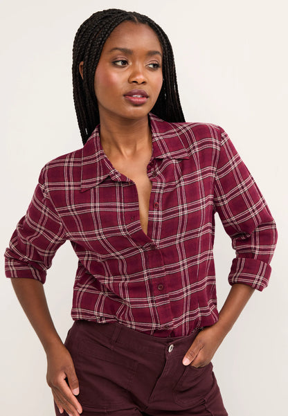 Womens Burgundy Check Shoulder Pad Shirt