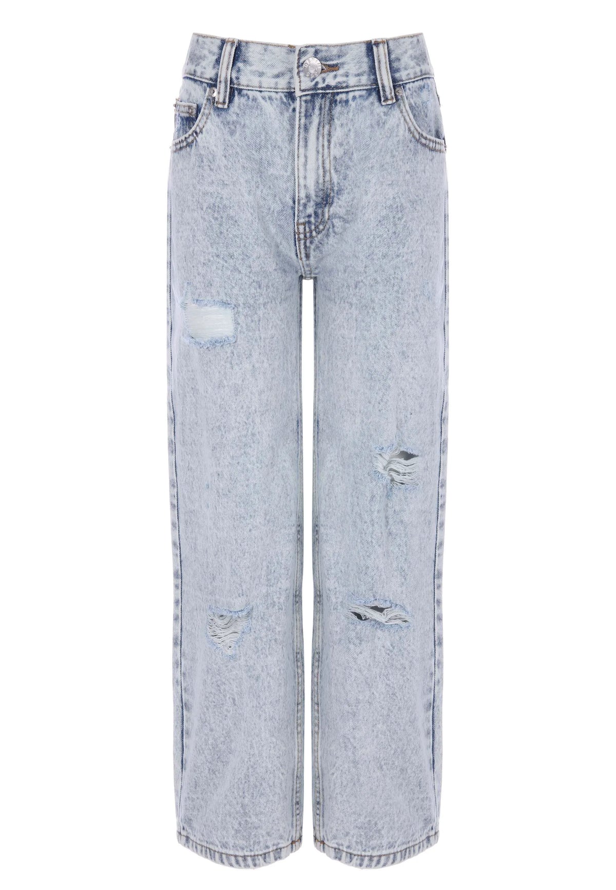 Older Girls Blue Extreme Ripped Wide Leg Jeans