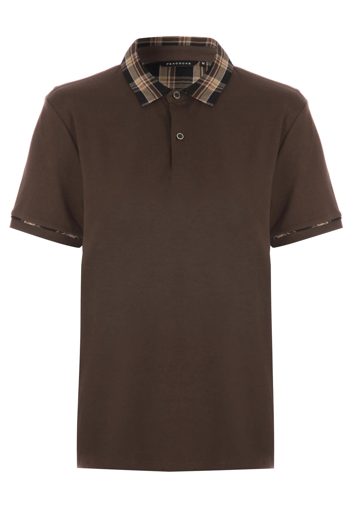 Mens Brown Woven Check Collar Polo Shirt