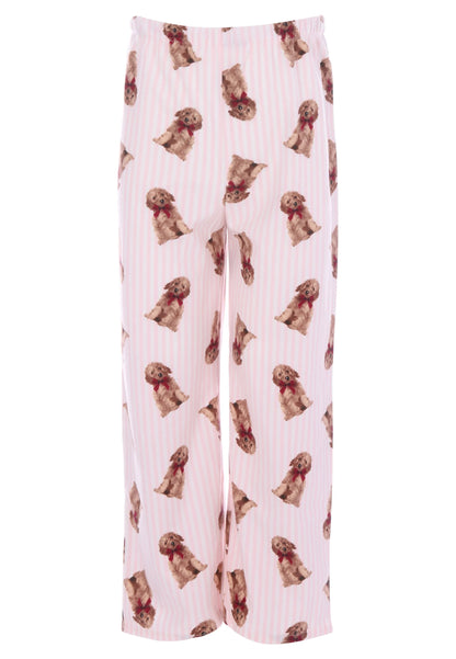 Girls Pink Stripe Dog Print Family Pyjama Set