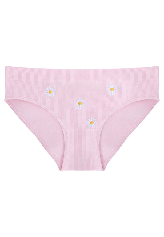 Older Girls Pink Daisy Embroidered Briefs