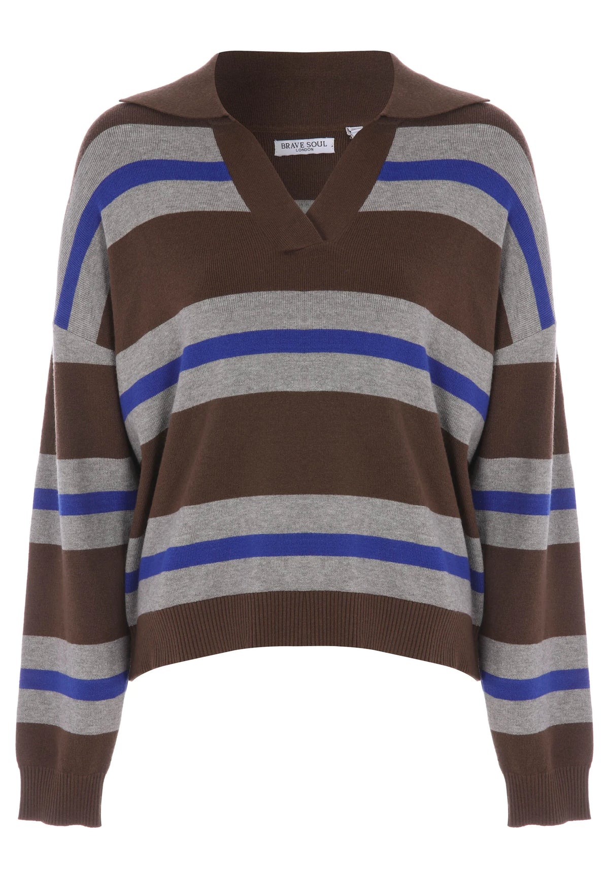 Womens Brown Stripe Collar Jumper