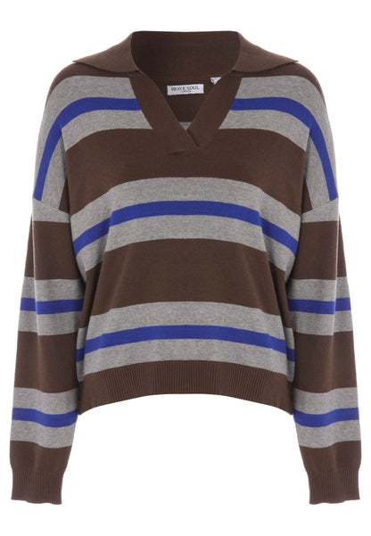 Womens Brown Stripe Collar Jumper
