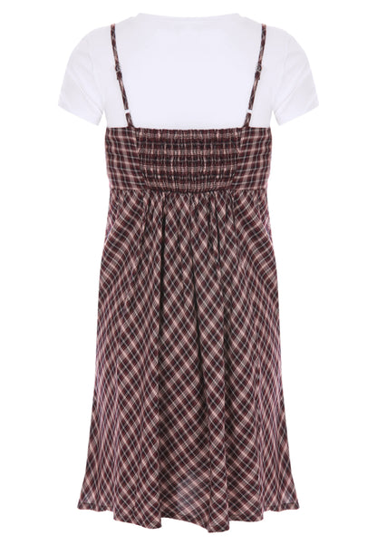 Older Girls Burgundy Check Dress & T-Shirt Set