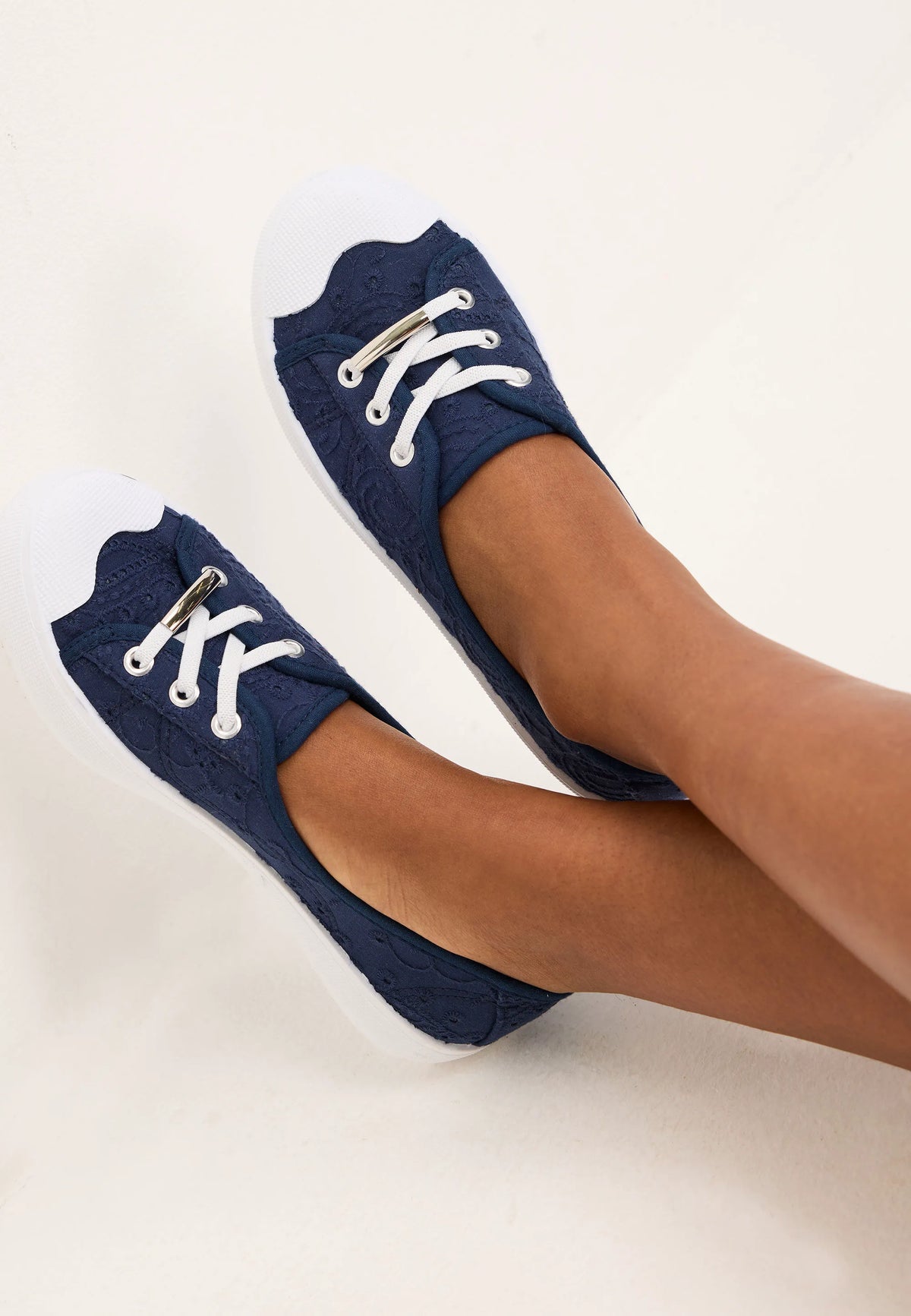 Womens Navy Embroidered Slip On Trainers