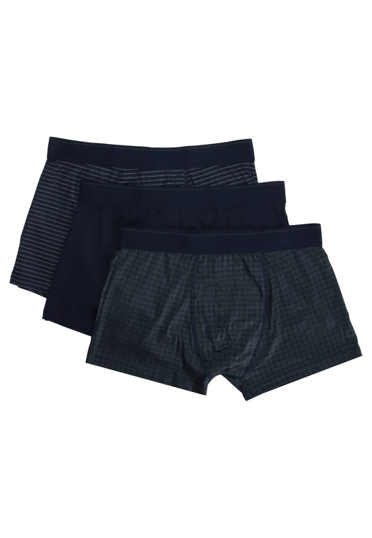 Mens 3pk Green Geo Print Smooth Hipster Trunks