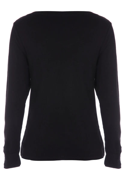 Womens Black Thermal Ribbed Long Sleeve Top