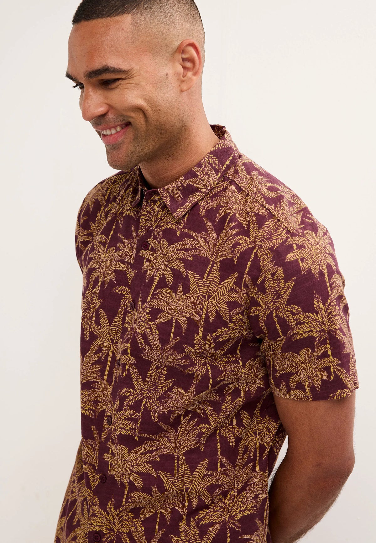 Mens Plum Palm Tree Short Sleeve Shirt