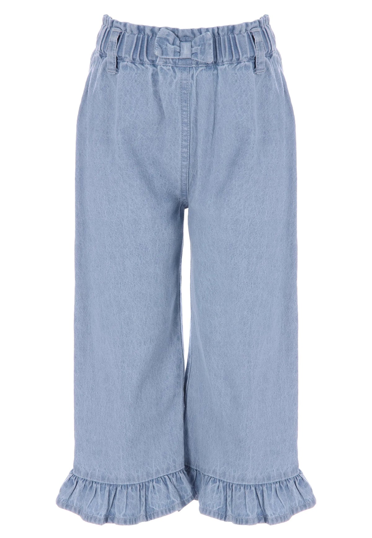 Younger Girls Blue Chambray Frill Hem Trousers