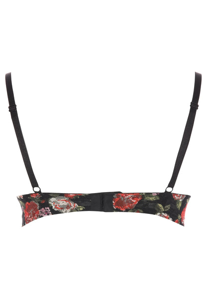 Womens Black Rose Lace Balcony Bra (B-DD)