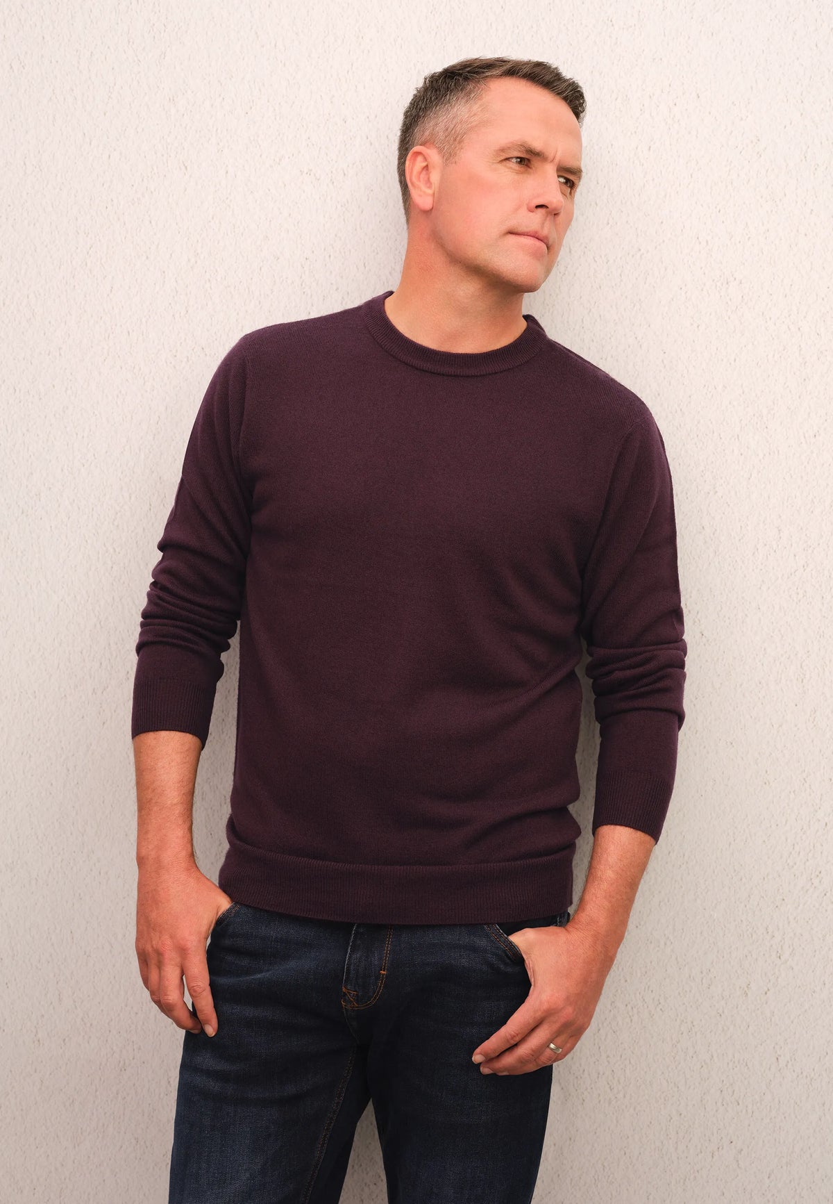 Mens Plum Soft Touch Crew Neck Jumper
