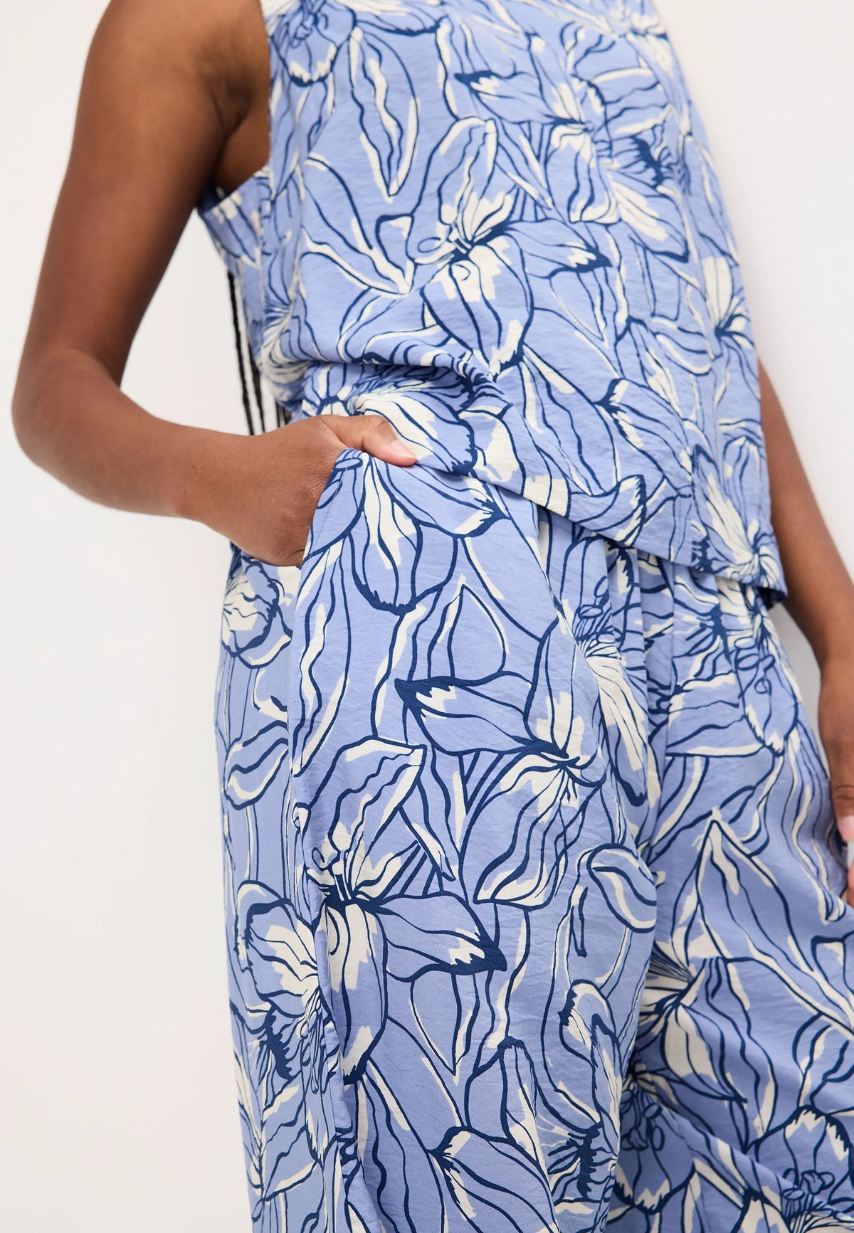 Womens Blue Floral Airflow Wide Leg Trousers