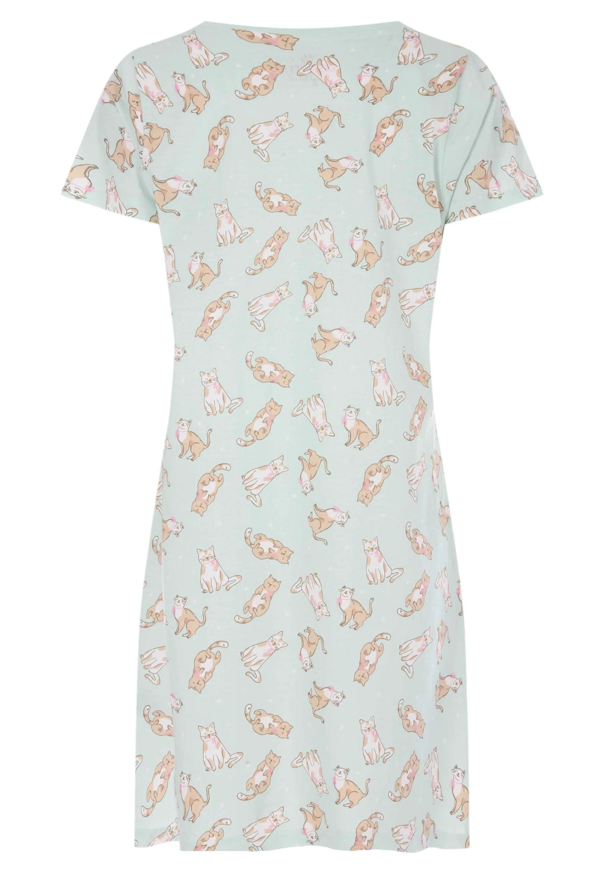 Womens Sage Cat Print Cotton Nightdress