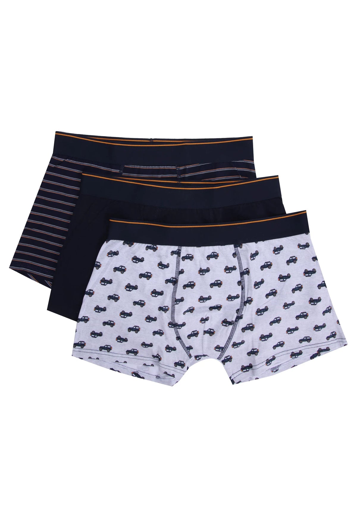 Mens 3pk Navy Car Print Hipster Stretch Trunks